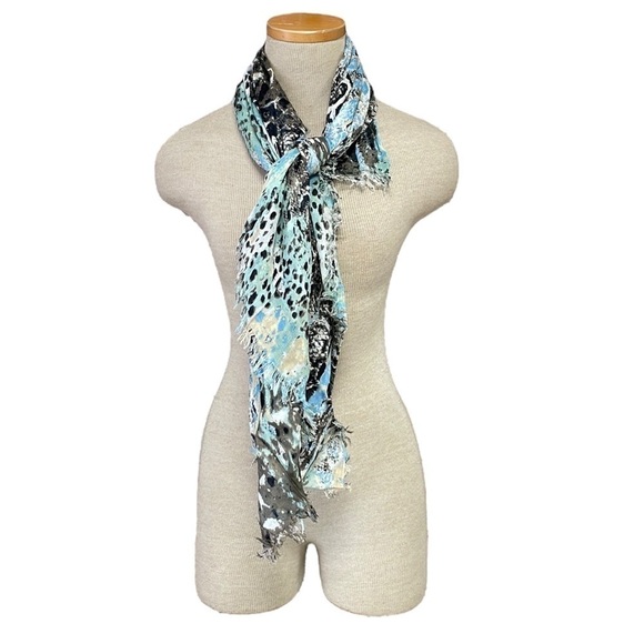 Celeste Blue Python Scarf NWT Lightweight Modal Cashmere Blend Tassles 40"" - Picture 1 of 9